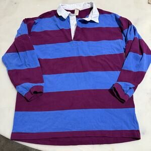 H&M Women’s 4 Cotton Striped Long Sleeve Rugby Shirt Blue Burgundy White Collar